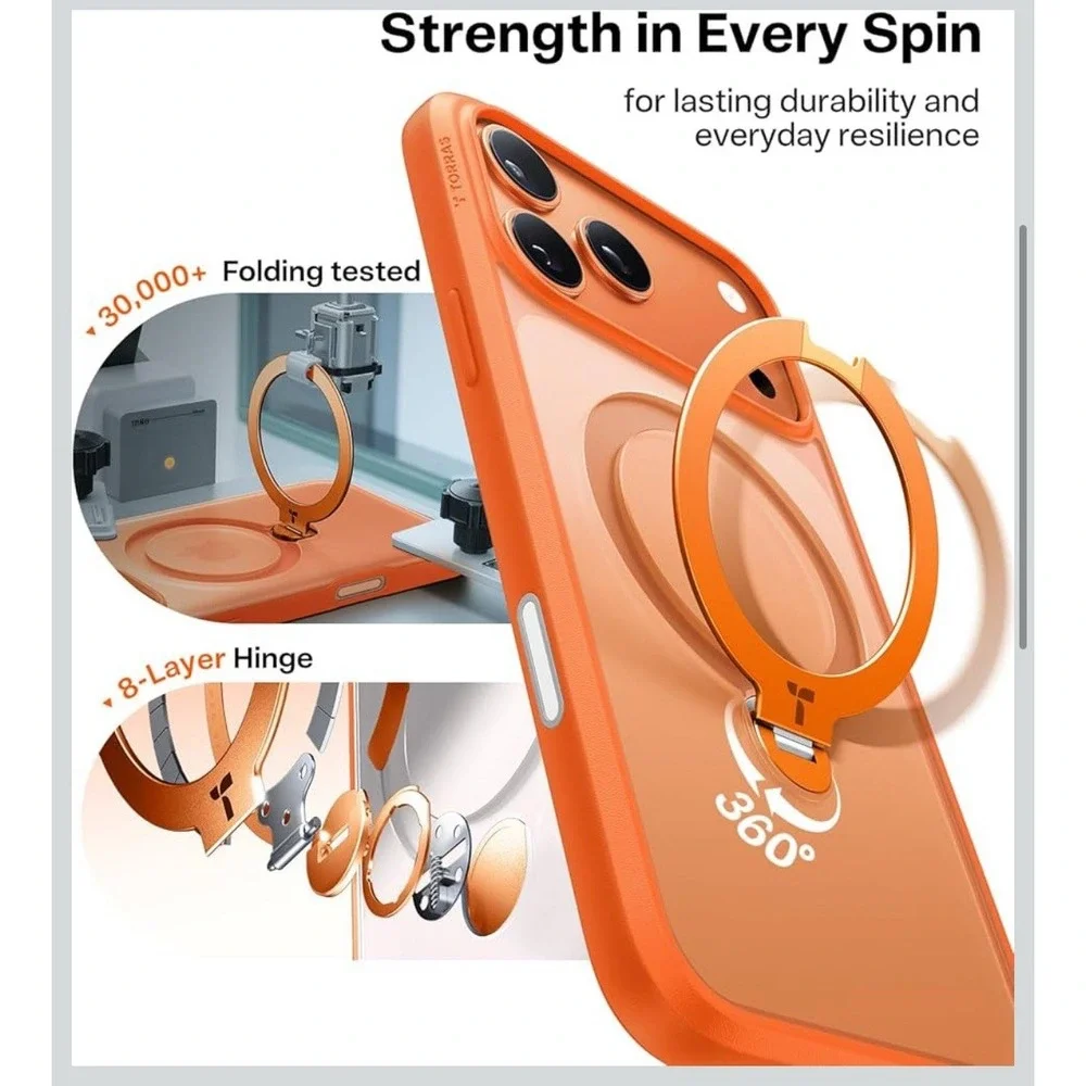 TORRAS Q3 Spin for iPhone‎ 17 Pro Case, Patented 360 Magnetic Stand-Orange